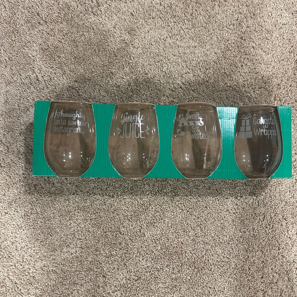 Set of Four Engraved Stemless Wine Glasses